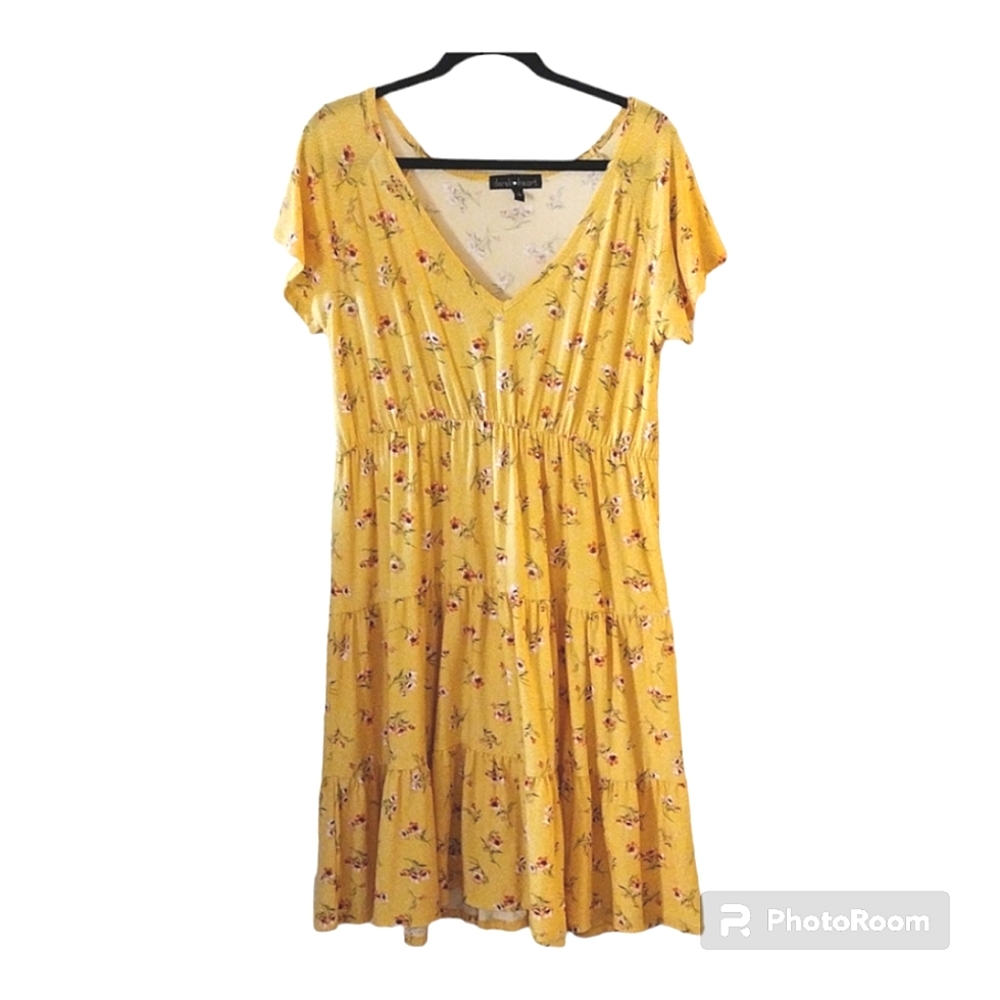 Derek Heart Yellow Floral Knit V-neck Dress XXL